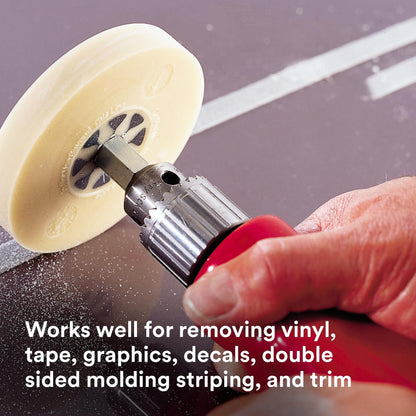 3M Stripe Off Wheel – Adhesive Remover – Eraser Wheel – Removes Decals, Stripes, Vinyl, Tapes and Graphics – 4” Diameter x 5/8” Thick – 3/8-16 Threaded Mandrel – 07498 – Pack of 1