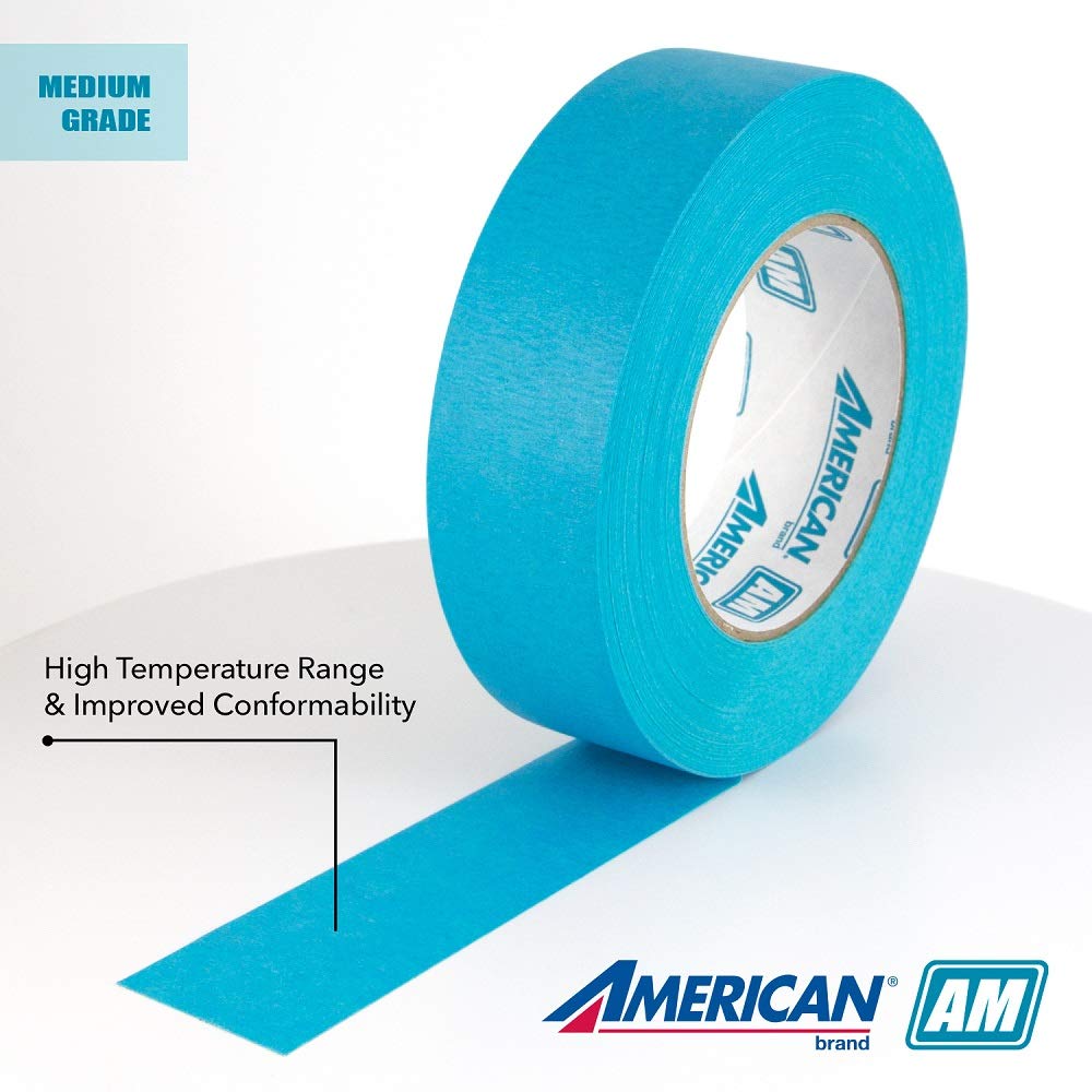 American Aqua Medium Temp Paper Masking Tape, 36MM X 54.8M, Case of 24 Rolls