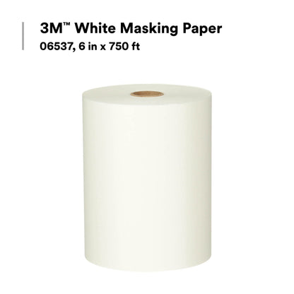 3M White Masking Paper, 06537, 6 in x 750 ft (152.4 mm x 228.6 m), 1 Pack