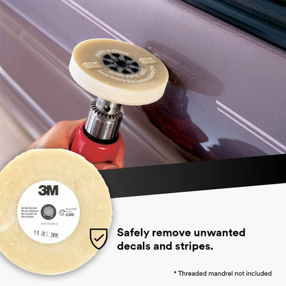 3M Stripe Off Wheel – Adhesive Remover – Eraser Wheel – Removes Decals, Stripes, Vinyl, Tapes and Graphics – 4” Diameter x 5/8” Thick – 3/8-16 Threaded Mandrel – 07498 – Pack of 1