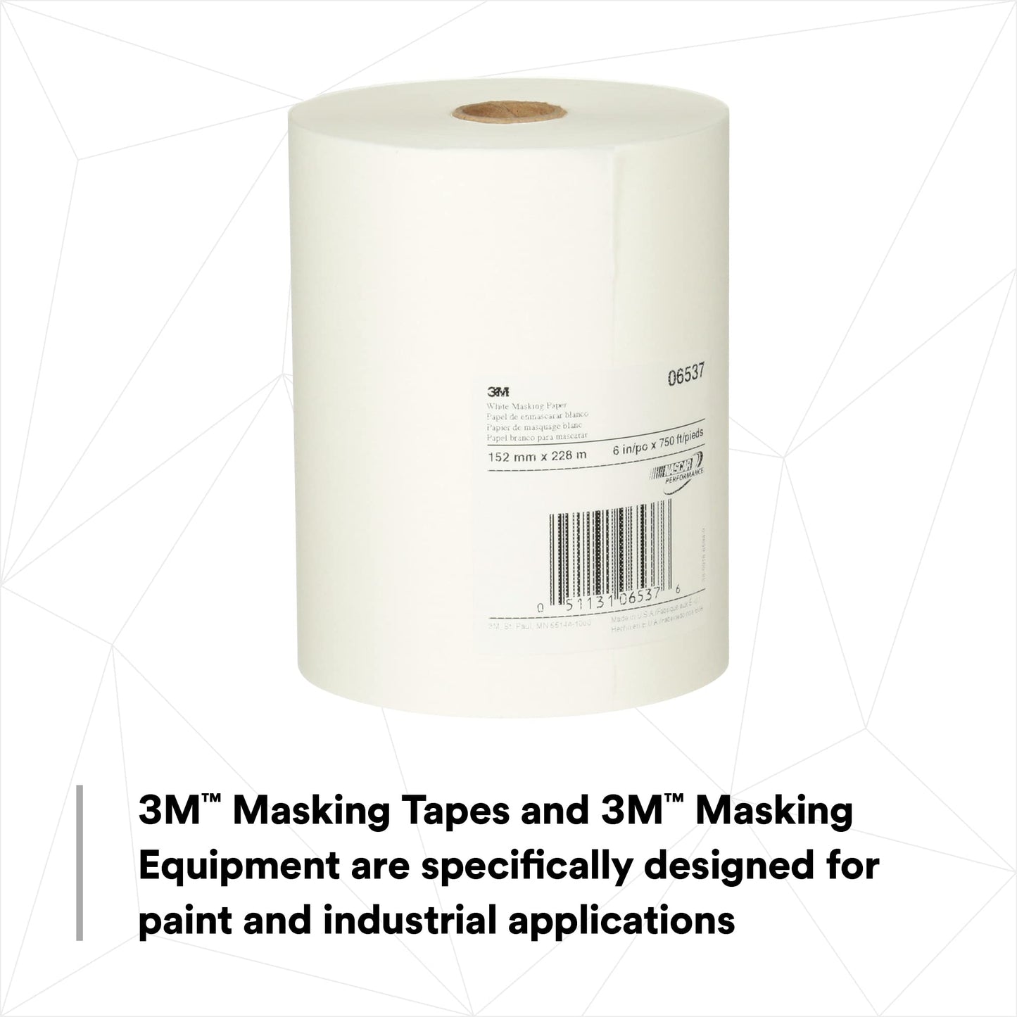 3M White Masking Paper, 06537, 6 in x 750 ft (152.4 mm x 228.6 m), 1 Pack