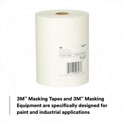 3M White Masking Paper, 06537, 6 in x 750 ft (152.4 mm x 228.6 m), 1 Pack