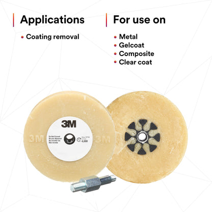 3M Stripe Off Wheel – Adhesive Remover – Eraser Wheel – Removes Decals, Stripes, Vinyl, Tapes and Graphics – 4” Diameter x 5/8” Thick – 3/8-16 Threaded Mandrel – 07498 – Pack of 1