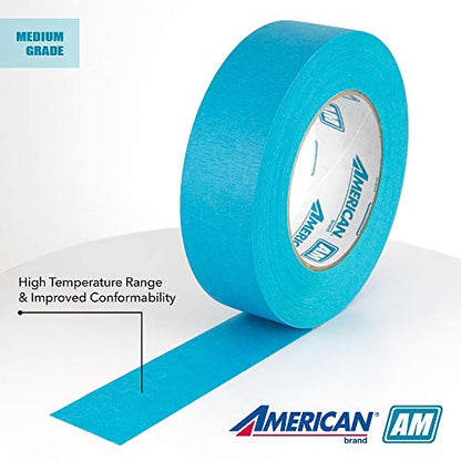 American Aqua Medium Temp Paper Masking Tape, 18MM X 54.8M, Aqua, Case of 48 Rolls
